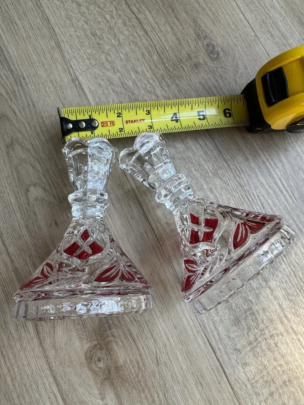 Vintage Anna Hutte Bleikristall Lead Crystal (24%) Ruby Candlestick Holders